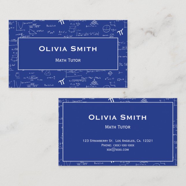 Einfaches blaues Mathe-Tutor-Lehrer-Formel-Muster Visitenkarte (Vorne/Hinten)