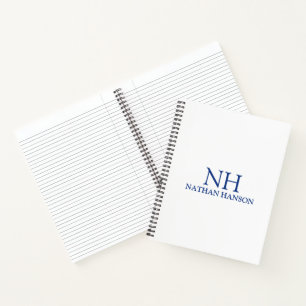 Einfaches blaues Monogramm Modern Notizbuch