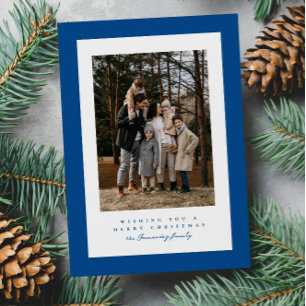 Einfaches blaues Tweed-Rahmen-Weihnachtsfoto Feiertagskarte
