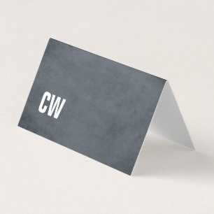 Einfaches blaues weißes Monogramm gefaltete Visitenkarten