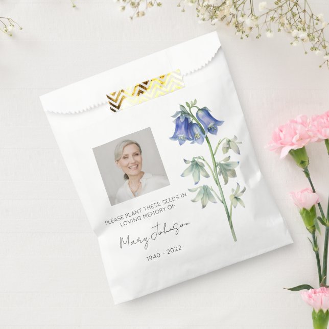 Einfaches Blauglöckchen-Foto-Trauer-Samen Geschenktütchen (Versiegelt)