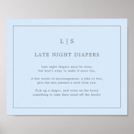 Einfaches Blue Late Night Diapers Baby Showspiel Poster