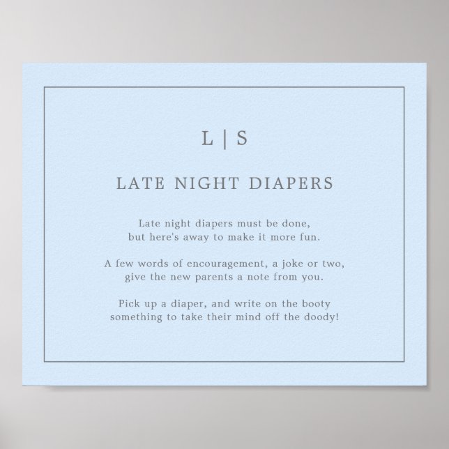 Einfaches Blue Late Night Diapers Baby Showspiel Poster (Vorne)