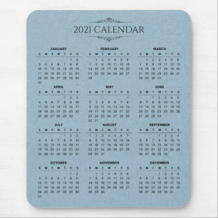 Einfaches Blue Paper-Kalender 2021   Mousepad