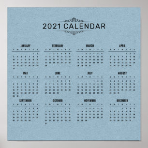 Einfaches Blue Paper-Kalender 2021 Poster