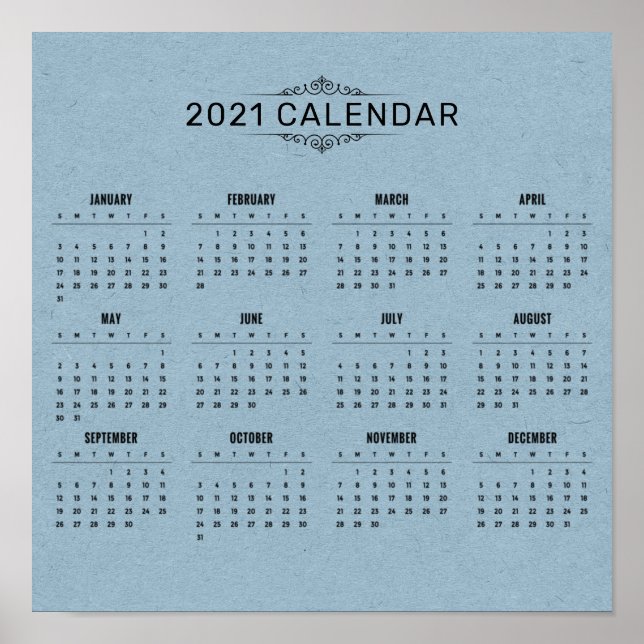 Einfaches Blue Paper-Kalender 2021 | Poster (Vorne)
