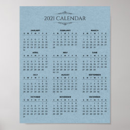 Einfaches Blue Paper-Kalender 2021 | Poster