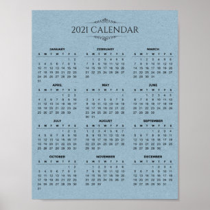 Einfaches Blue Paper-Kalender 2021 Poster
