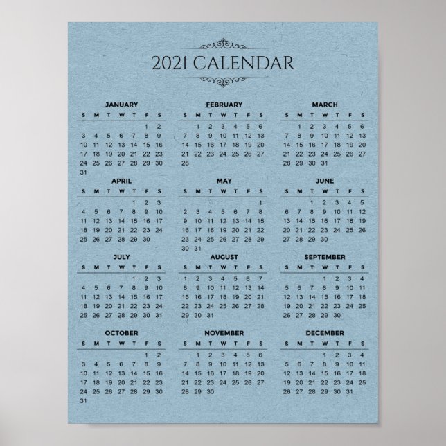 Einfaches Blue Paper-Kalender 2021 | Poster (Vorne)
