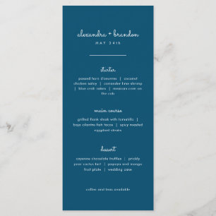 Einfaches Blue Wedding Menu Menükarte