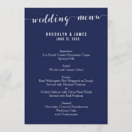 Einfaches Blue Wedding Menu Menükarte