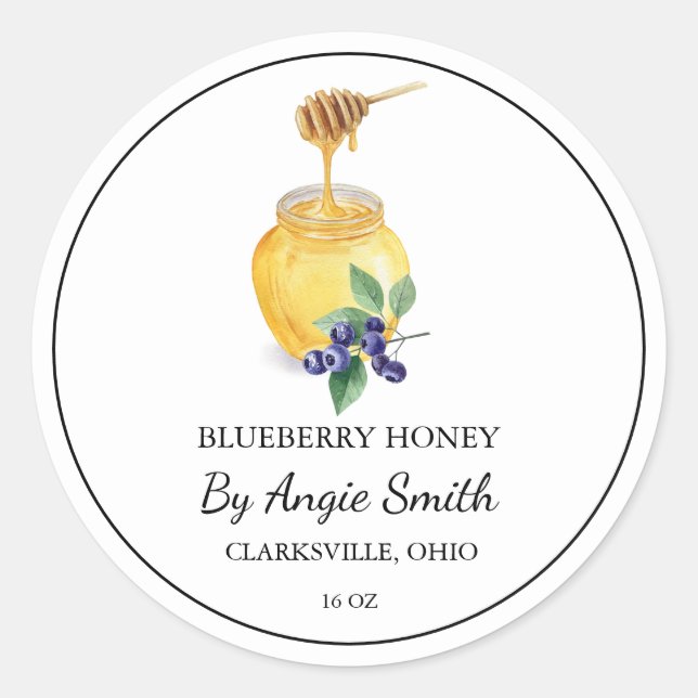 Einfaches Blueberry-Infused-Honey-Label Runder Aufkleber (Vorderseite)