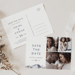 Einfaches Blumengebirge 3 Foto Save the Date Einladungspostkarte<br><div class="desc">Diese einfache,  blumengeschmückte 3 Foto Save the Date Postkarte ist ideal für eine Hochzeit im Freien. Das moderne minimalistische Design besticht durch einen marineblau-farbenen Berg mit rot-rosa Moody fall-Wildblumen.</div>