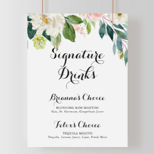 Einfaches Blumengrün-Laub-Signatur-Drinks-Schild Poster