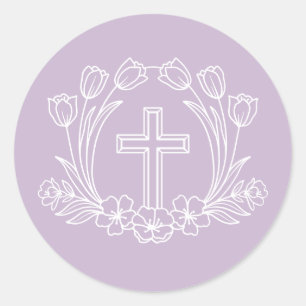 Einfaches Blumenkreuz auf dem Lilac-Aufkleber Runder Aufkleber