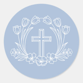 Einfaches Blumenkreuz auf hellblauer Aufkleber