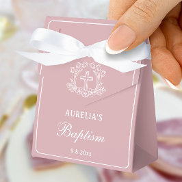 Einfaches Blumenkreuz auf rosa Taufe Kleiner Zelt Geschenkschachtel