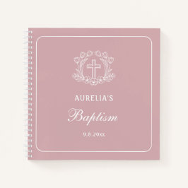 Einfaches Blumenkreuz auf rosa Taufen Gästebuch Notizbuch