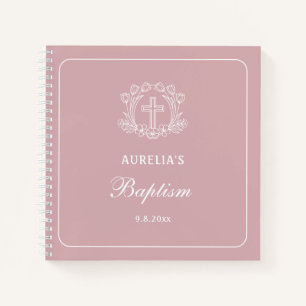Einfaches Blumenkreuz auf rosa Taufen Gästebuch Notizbuch