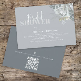 Einfaches Blumenmuster-Brautparty Blue QR-Code Einladung