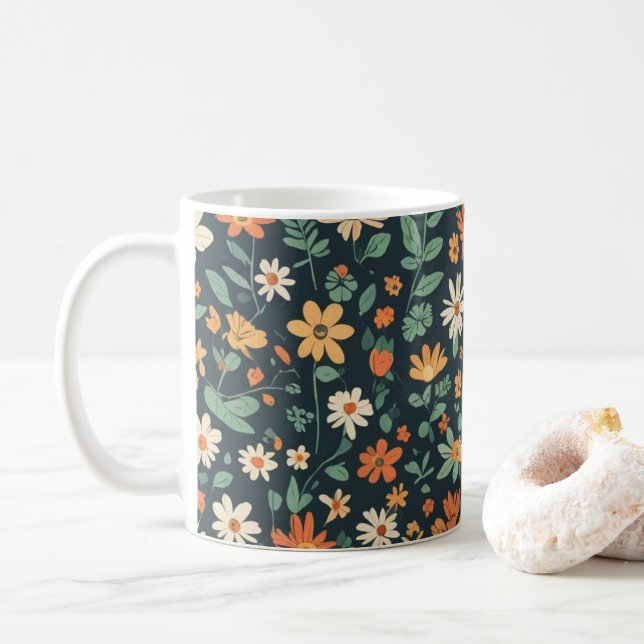 Einfaches Blumenmuster Kaffeetasse (Mit Donut)