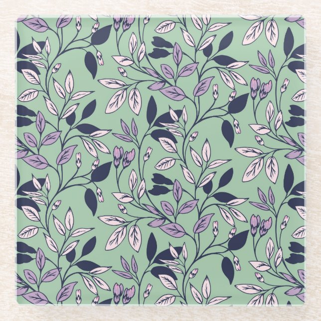 Einfaches Blumenmuster mit sanften grünen Hintergr Glasuntersetzer (Vorderseite)