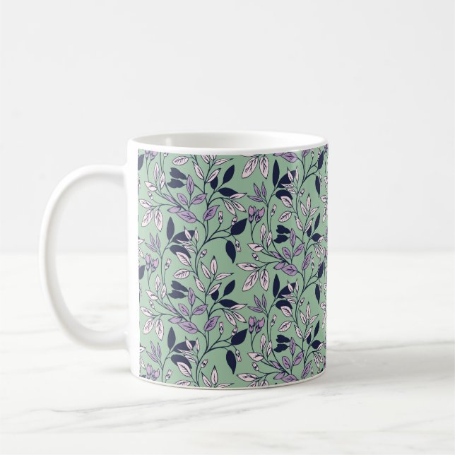 Einfaches Blumenmuster mit sanften grünen Hintergr Kaffeetasse (Links)