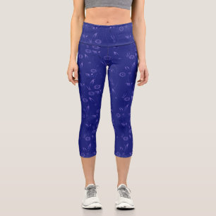 Einfaches Blumenmuster Retro Blau Capri Leggings