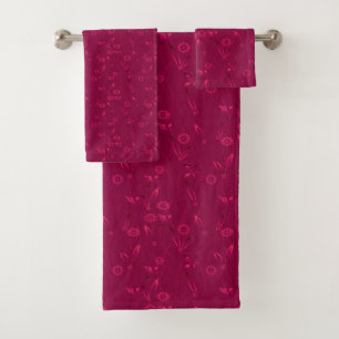 Einfaches Blumenmuster Retro Rot Badhandtuch Set