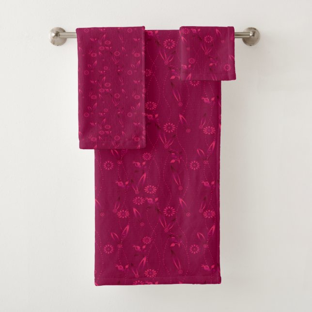 Einfaches Blumenmuster Retro Rot Badhandtuch Set (Insitu)