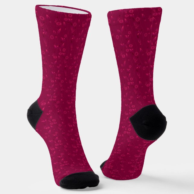 Einfaches Blumenmuster Retro Rot Socken (Gewinkelt)