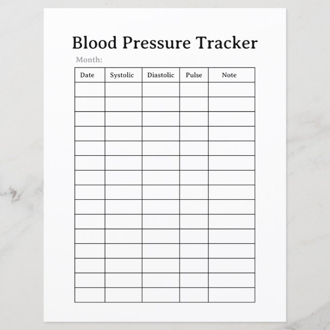 Einfaches Blutdruck-Tracker-Blatt (Vorderseite)
