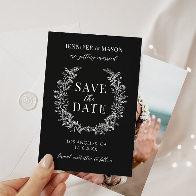 Einfaches böhmisches schwarzes blumengeschmücktes  einladung (Von Creator hochgeladen)