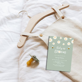 Einfaches Boho Green Daisy Baby in Blütendusche Einladung