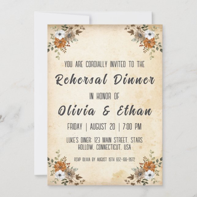 einfaches botanisches Abendessen mit rustikaler Pr Einladung (Vorderseite)