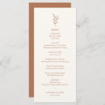 Einfaches Botanisches Burnt Orange Wedding Menu Menükarte<br><div class="desc">Lass deinen Hochzeitseinladenden,  die wissen,  was auf der Speisekarte steht,  mit botanischer Linienkunst und warmen Herbstfarben.</div>