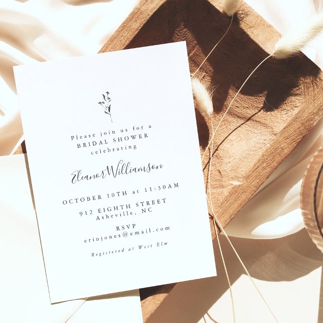 Einfaches botanisches Skript-Schwarz-weißes Brautp Einladung (Von Creator hochgeladen)