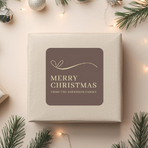 Einfaches braunes modernes Frohe Weihnachten Quadratischer Aufkleber