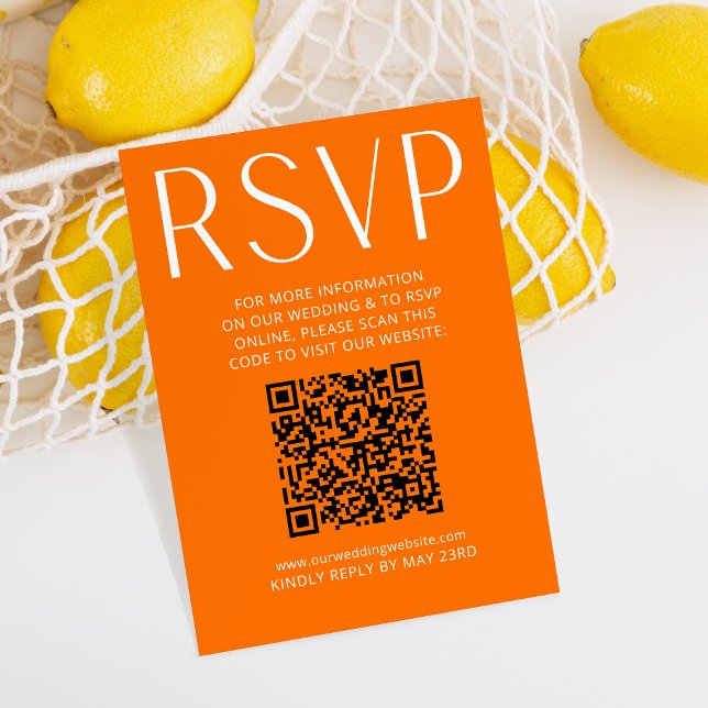 Einfaches Bright Orange Wedding RSVP Online QR Cod (Von Creator hochgeladen)