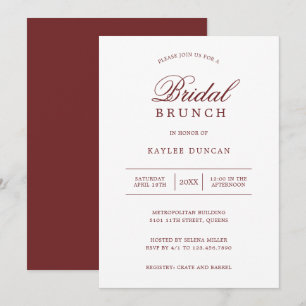 Einfaches Burgund und Minimalistischer Bridal Brun Einladung