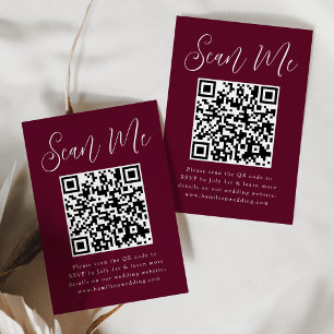 Einfaches Burgunder-QR-Code-Hochzeits-RSVP-Skript Begleitkarte