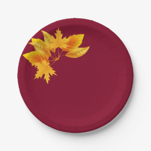 Einfaches Burgundy Gold Herbstfest Dessert Pappteller
