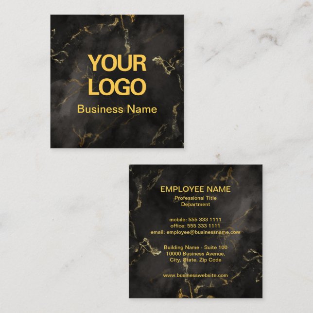 Einfaches Business-Logo Elegante Schwarz-Gold-Marm Quadratische Visitenkarte (Vorne/Hinten)