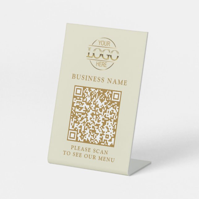 Einfaches Business-Logo QR-Code-Menü Kontaktlos Sockelschild (Vorderseite)