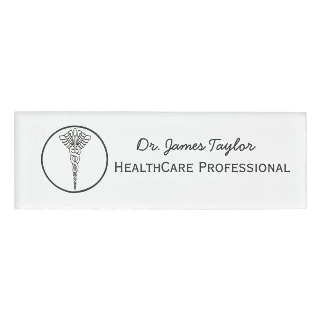 Einfaches Caduceus Symbol Medizinische Gesundheits Namenschild (Vorderseite)
