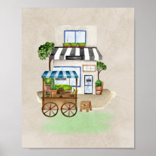 Einfaches Café mit Cake Cart - Warm und elegant Poster