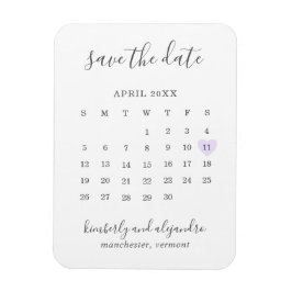 Einfaches Calendar Pastel Lila Herz Save the Date Magnet