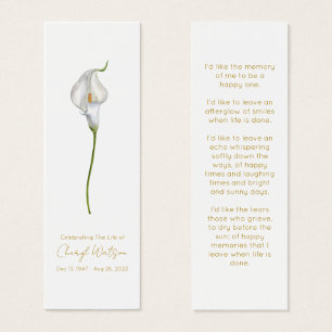 Einfaches Calla-Lilien-Trauer-Gedenk-Lesezeichen