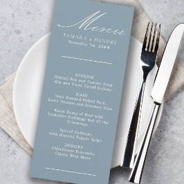 Einfaches Calligraphy Dusty Blue Wedding Menu Menükarte