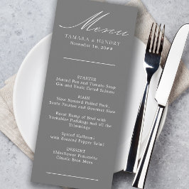 Einfaches Calligraphy Gray Wedding Menu Menükarte